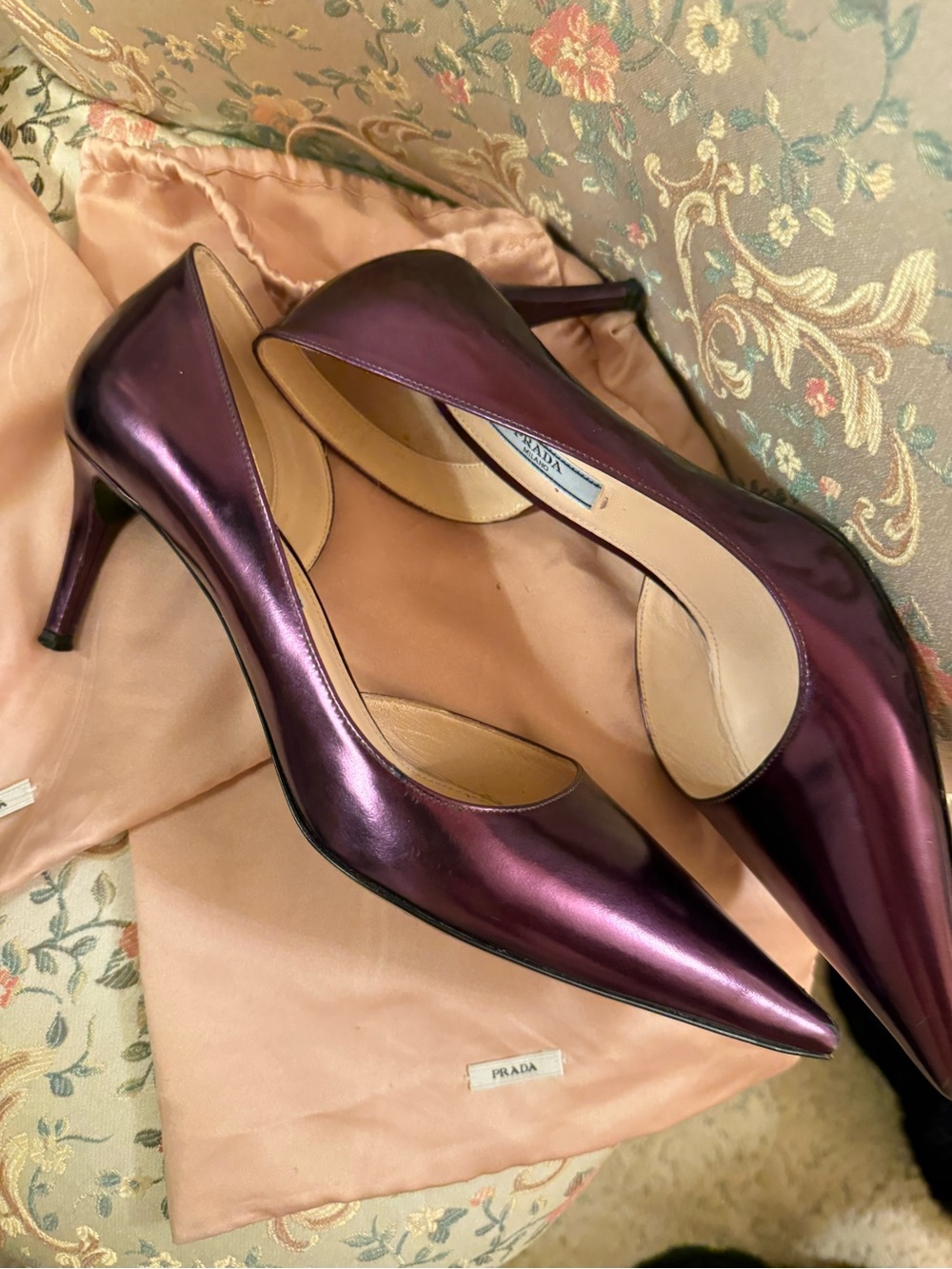 Prada Women’s Metallic Plum Pointed-Toe Pumps - Picture 4 of 12